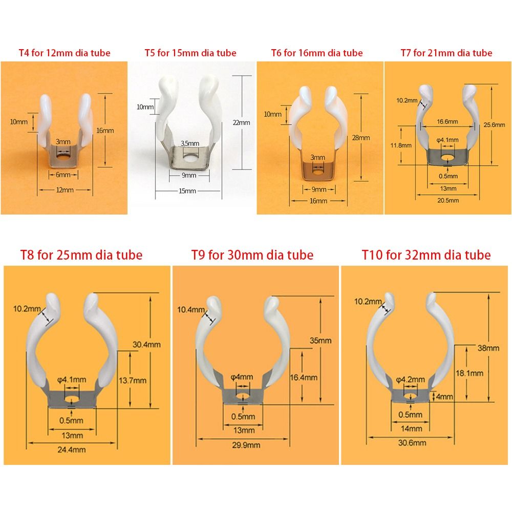 Clips de fijación de resorte, soportes de abrazadera con Clip de esponja con protección de goma, herramienta Base de Clip de tubo de lámpara T3/T4/T5/T6/T7/T8/T9/T10, 5 uds.