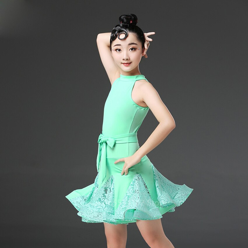 Dzieci Latin Dance Dress konkurs balowy koronkowa Tutu Cha Cha Rumba Samba Vestidos dziewczyna Modren dzieci taniec Costume120-170CM: Color2 / Height 150CM