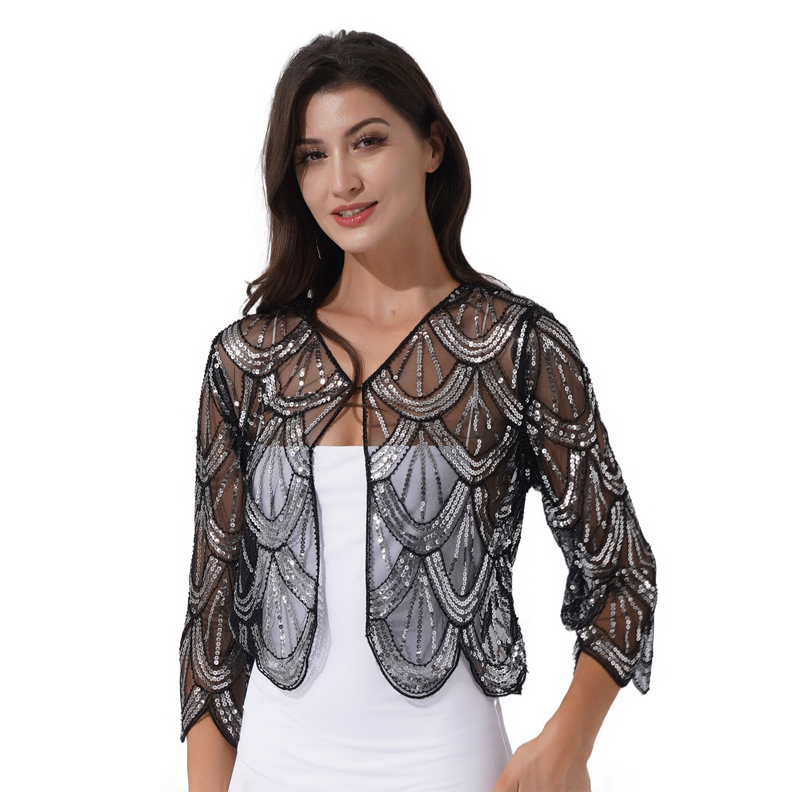 Bolero de lentejuelas para mujer, chal de manga larga, encogimiento de hombros, cárdigan, Tops, envoltura nupcial de boda, vestido sin mangas, cubierta de protección solar: Oro