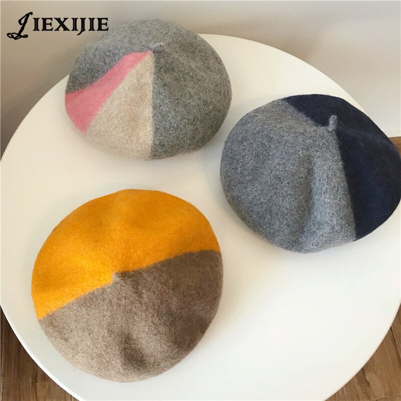 Zimowy ciepły urok kolor szwów czysta wełna kobiety beret francuski czapka typu czapka bez daszka czapka dla kobiet retro "dzika moda" akcesoria gify