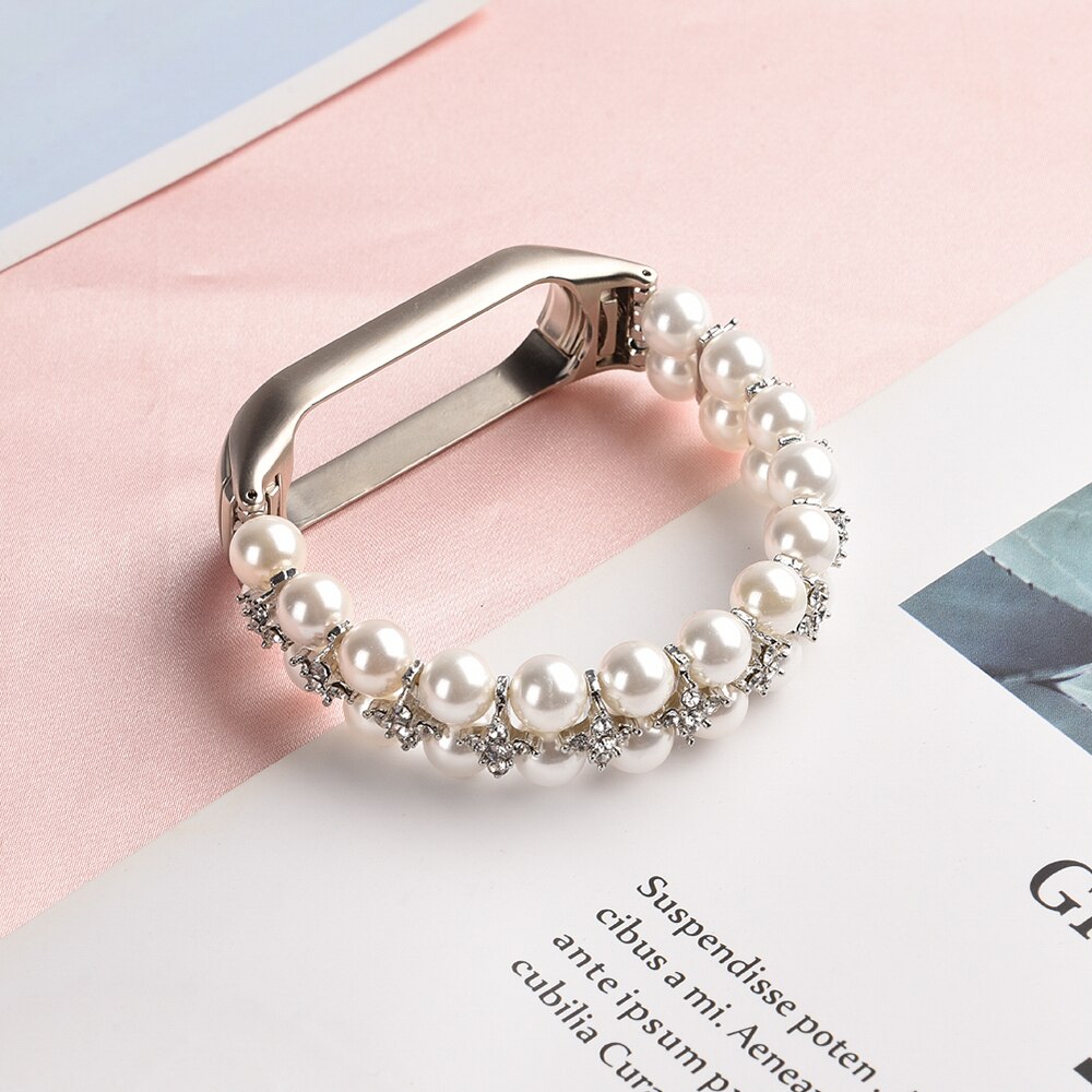 Pulsera de chica para Xiaomi Mi Band 6, pulsera elástica para Mi Band 3/4/5, joyería, pulsera con perlas