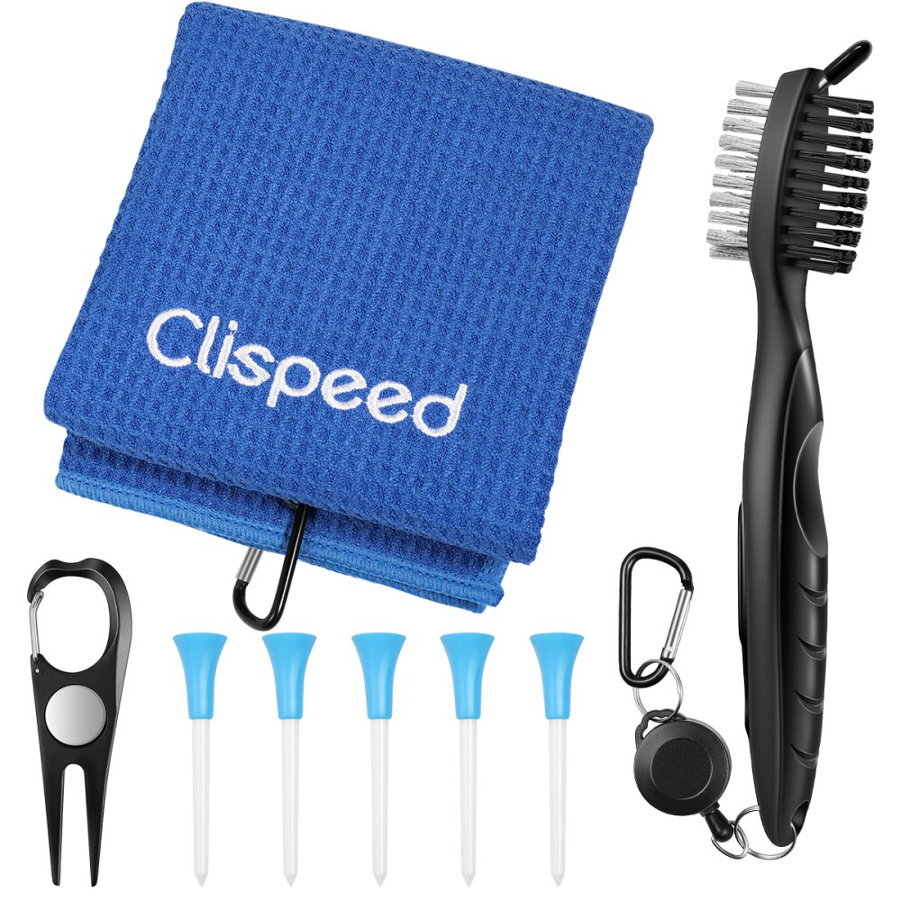 8PCS Eco-Friendly Golf Towel Kit Cleaning Brush Divot Towel Tee For Club Golf Sport Accessories Golf Colorfast Towel Tee Divot: Blue