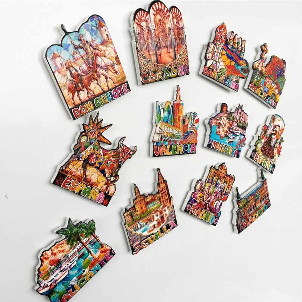 Réfrigérateur aimants Souvenirs en espagne | Réfrigérateur barcelone Madrid majorque valence séville Corvador Flamingo Girona bâtiment célèbre
