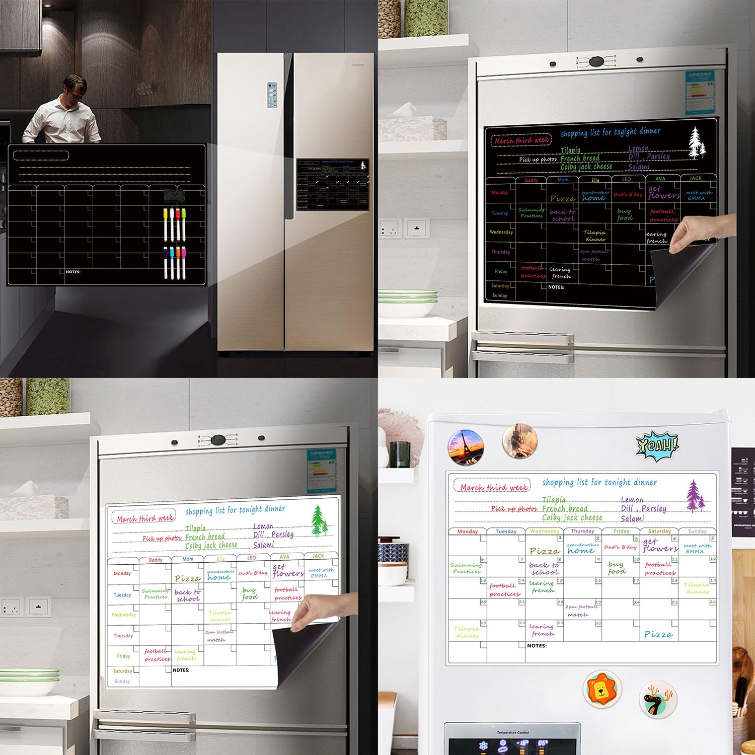Magnetisk menukort køleskab klistermærke med 8 farve kridtmarkører hjem køkken kridttavle ugentlig planner bord køleskab bord