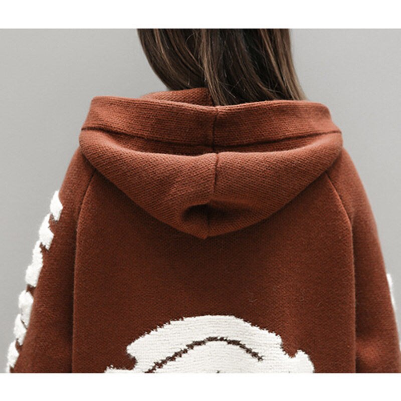 Plus size yllekofta för kvinnor lång lös stickad trenchcoat casual huva casaco feminino tröja kappor  f1449