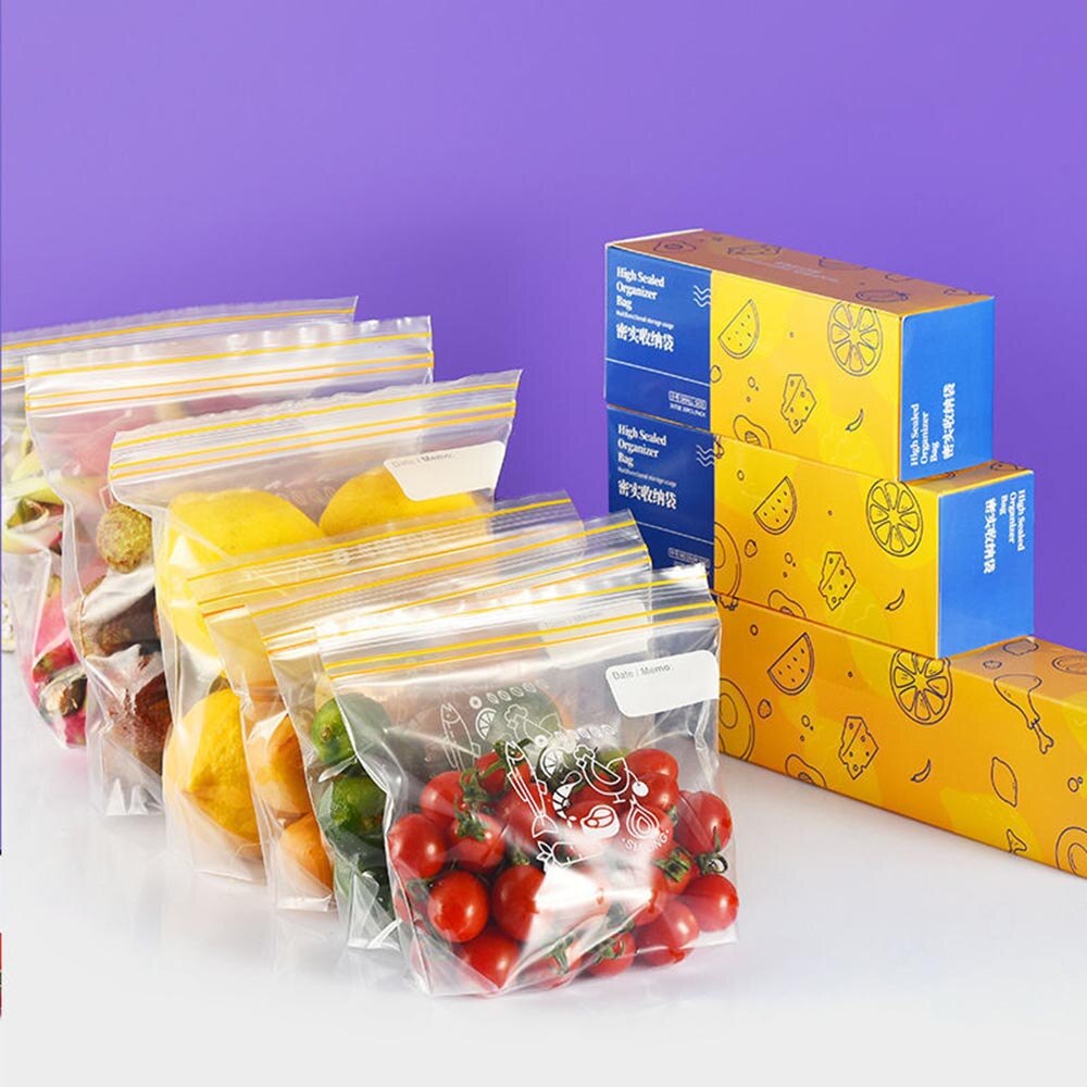 3 Sizes Reusable Plastic Food Storage Containers vegetable fruit Packages For Freezing Fresh Sealed Bags Kitchen Organizer Bags