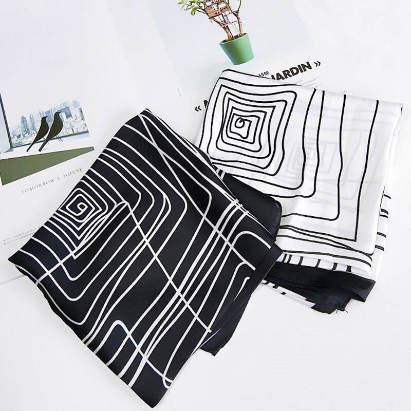 Dames bedrukte onregelmatige geometrie multifunctionele handgreep tas haar wraps zakdoek hoofdbandana imitatiezijde vierkante hijab sjaal