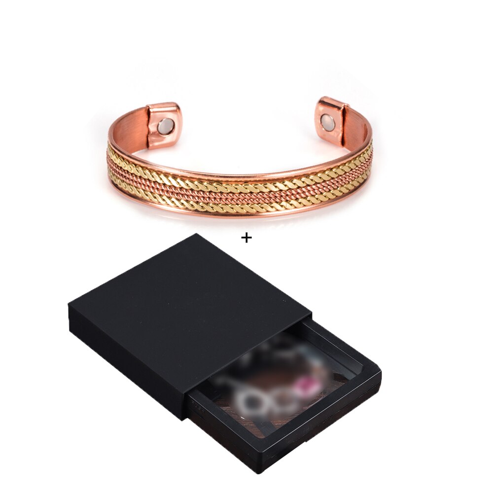 Vinterly Twisted Puur Koperen Magnetische Armbanden Voordelen Verstelbare Open Manchet Sieraden Voor Vrouwen Mannen 12Mm Hoge Magneet Resizeable: Licht Geel Kleur