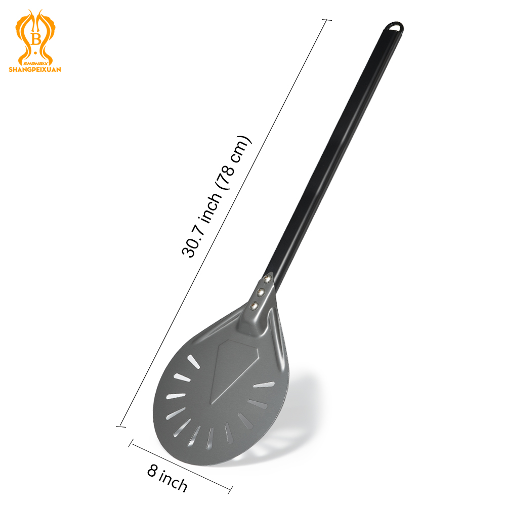 Pala para Pizza perforada, herramienta redonda corta con mango de madera antideslizante, pala para Pizza pequeña, 6, 8, 9 pulgadas: Castaño