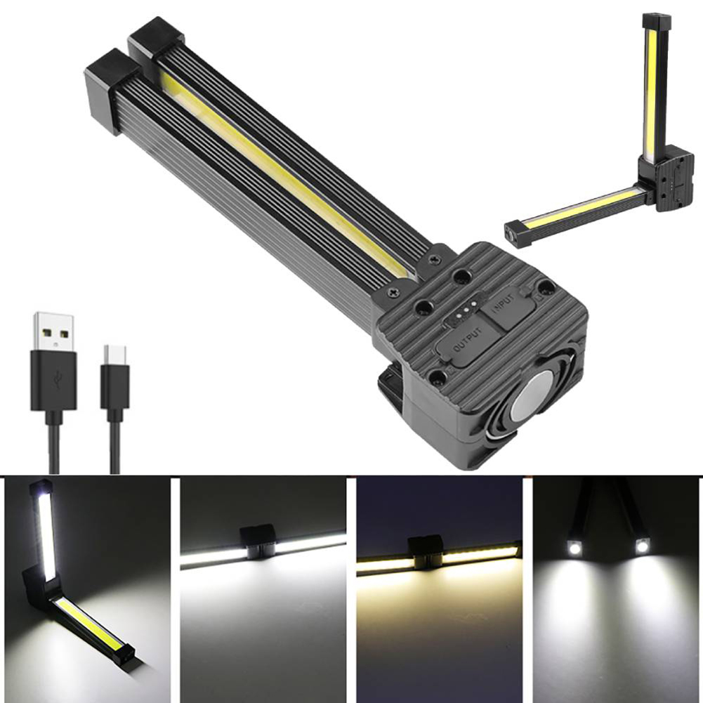 Cob led-lommelygte bærbar usb-genopladelig bilarbejdslampe magnetisk lommelygte hængende kroglampe til reparation campinglanterne