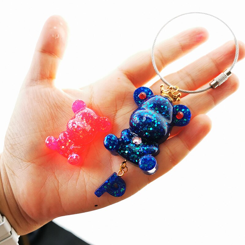 QIAOQAIO DIY Epoxy Resin Gummy bear with letters Molds Jewelry Making Tool Kit With Resin AB Glue key chain kit DIY