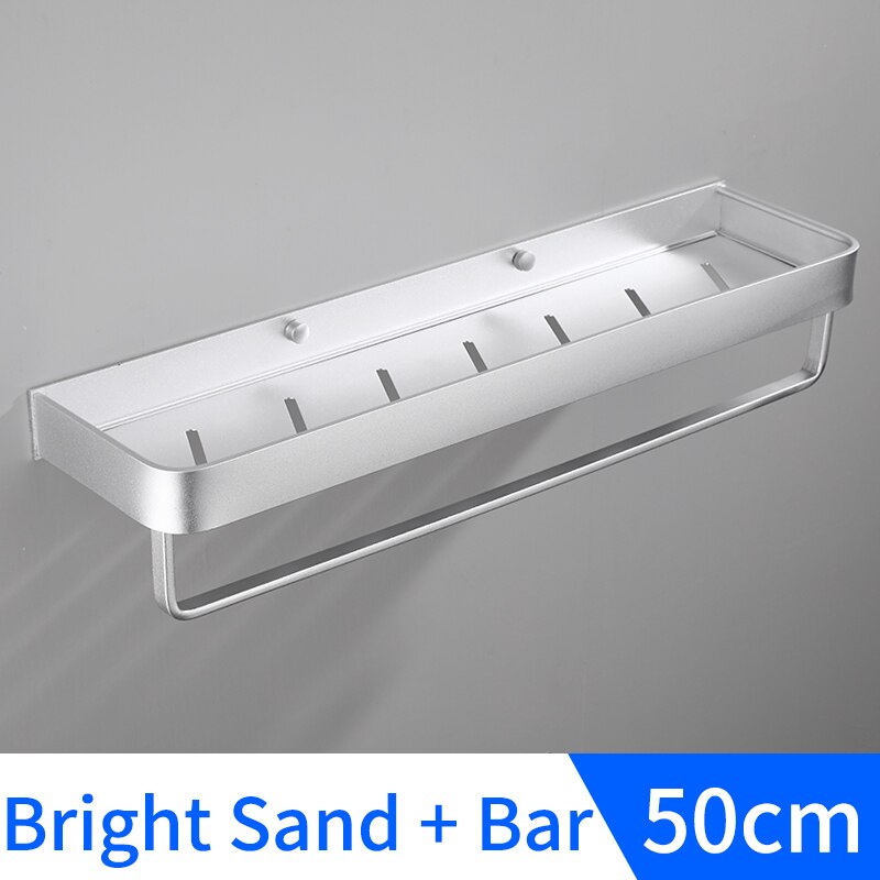 Badkamerplank, zwarte aluminium badkamerplanken, doucherek, zeephouder, shampoohouder, wandgemonteerd keukenrek, handdoekhouder: B-helder zand -50cm