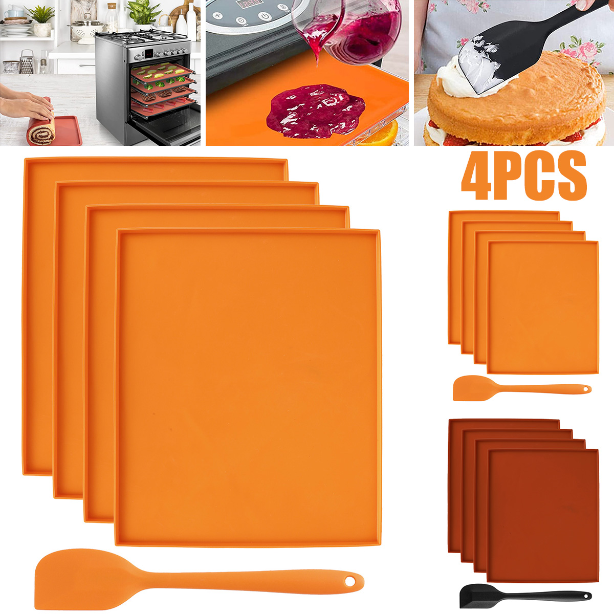 4 Stuks Siliconen Dehydrator Matten Met Rand Non-stick Dehydrator Vellen Multifunctionele Dehydrator Trays Voor Keuken Bakken Tools