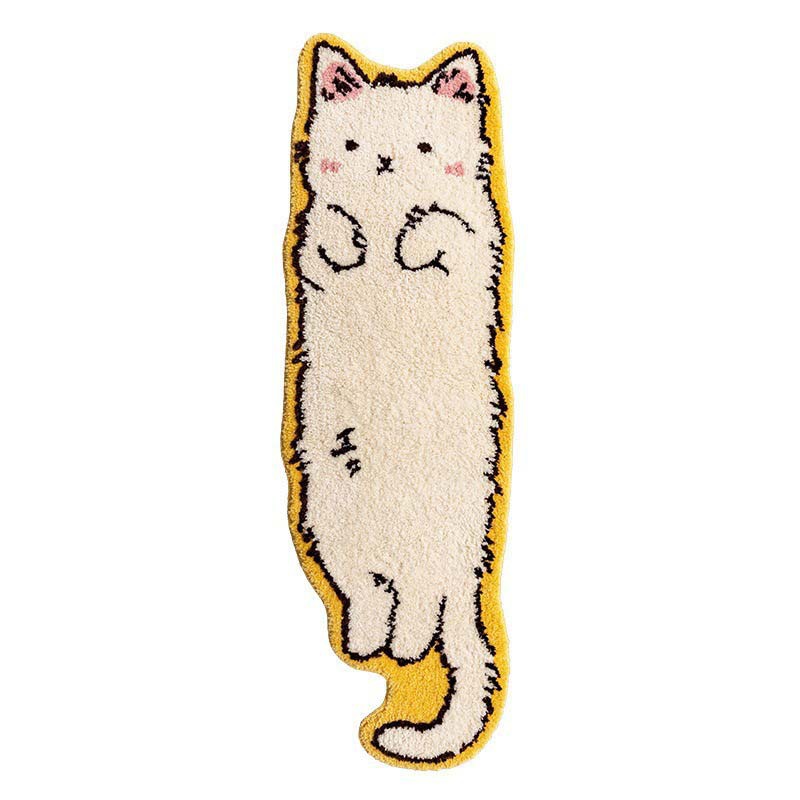Cute Cat Faux Cashmere Bedside Carpet Cartoon Soft Anti-Slip Foot Rug for Bedroom Water Absorbing Wear-Resistant Home Floor Mat