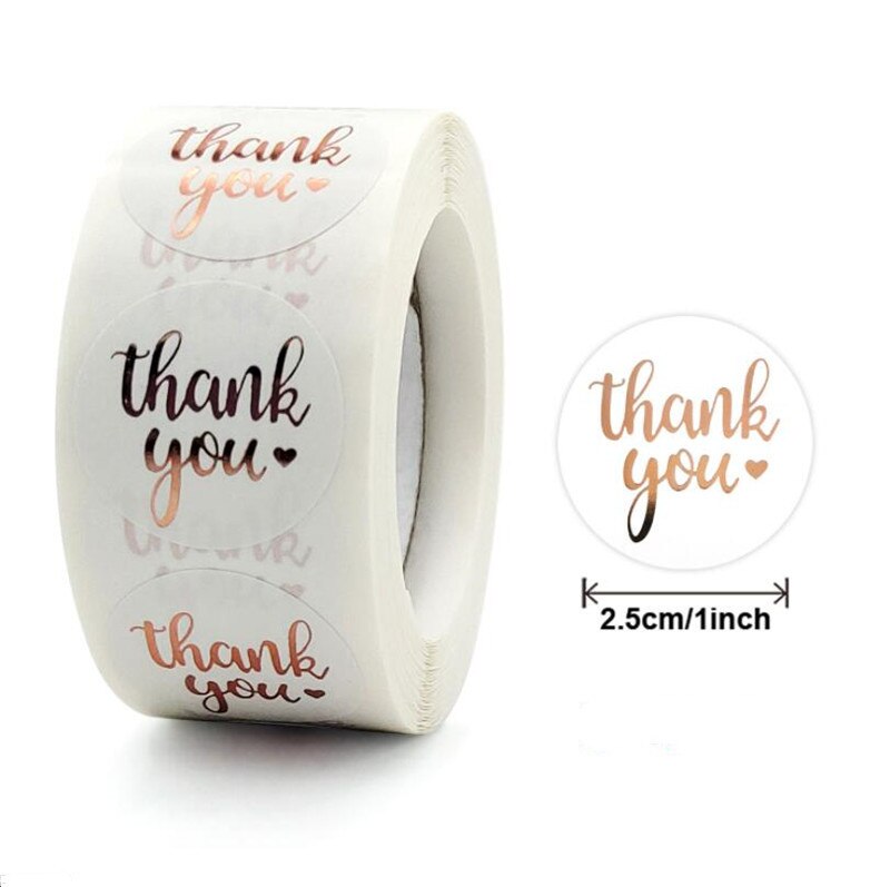 500pcs Rose Gold Foil Fonts Thank You Stickers Roll for Jewelry Bags Packaging for Sealing and Decoration Packing Decor: 25mm