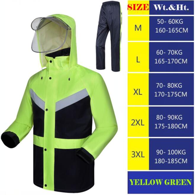 Hi viz vis rain jacket and pants split raincoat with reflective strips tapes rain suit rainwear jacket &amp; pants: YELLOW / XXL