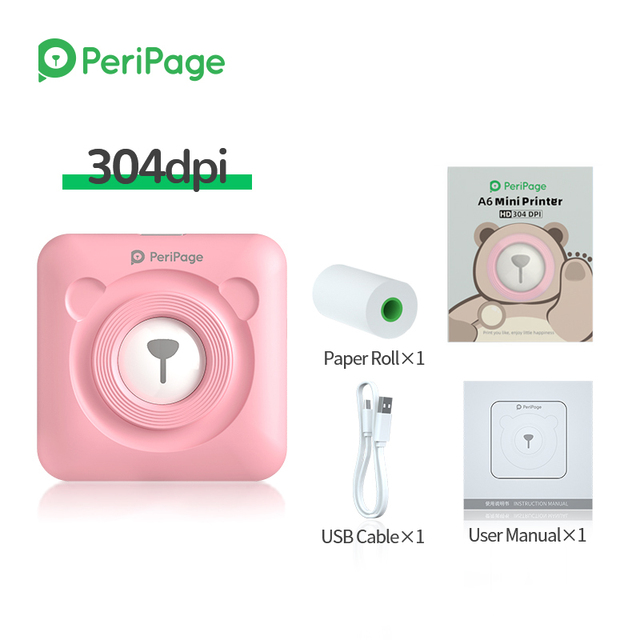 PeriPage – Mini-imprimante Photo thermique sans fil, 304 dpi, pour téléphone Portable Android IOS, pour enfants: A6 304 Pink