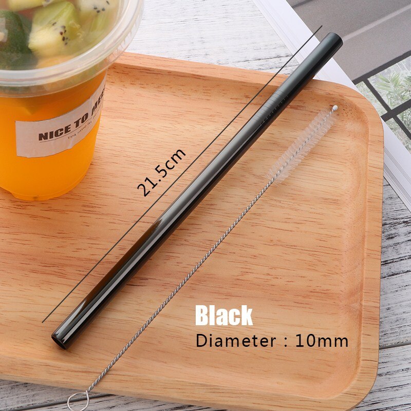 2 stk gjenbrukbare sugerør i rustfritt stål ekstra brede 10mm bøyde eller rette sugerør med rensebørste bubble tea yerba mate: 2 stk sort s