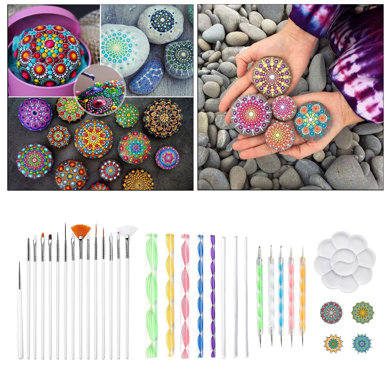33PCS Mandala Dotting Tools Set Pen Dotting Tools Mandala Stencil Ball Stylus Paint Tray for Painting Rocks, Coloring, Drawing