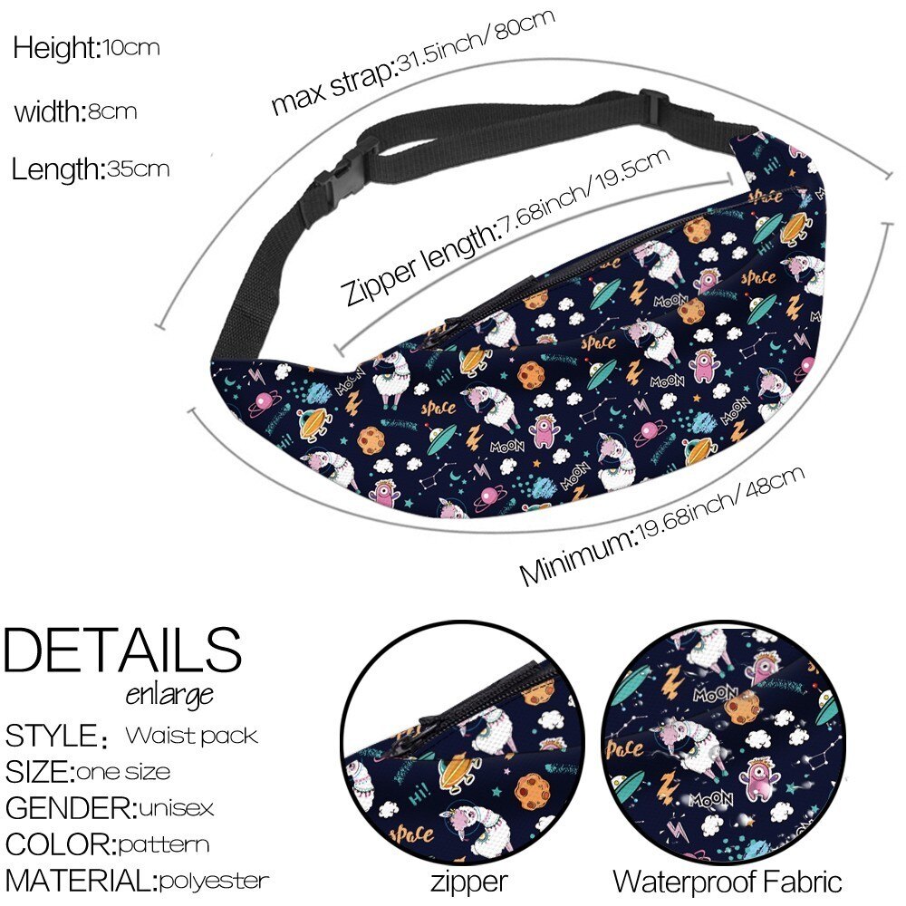 Deanfun Printing Space UFO Alpaca Fanny Pack Woman Waterproof Llama Waist Pack Man Bum Bag Women for Travel YB-49