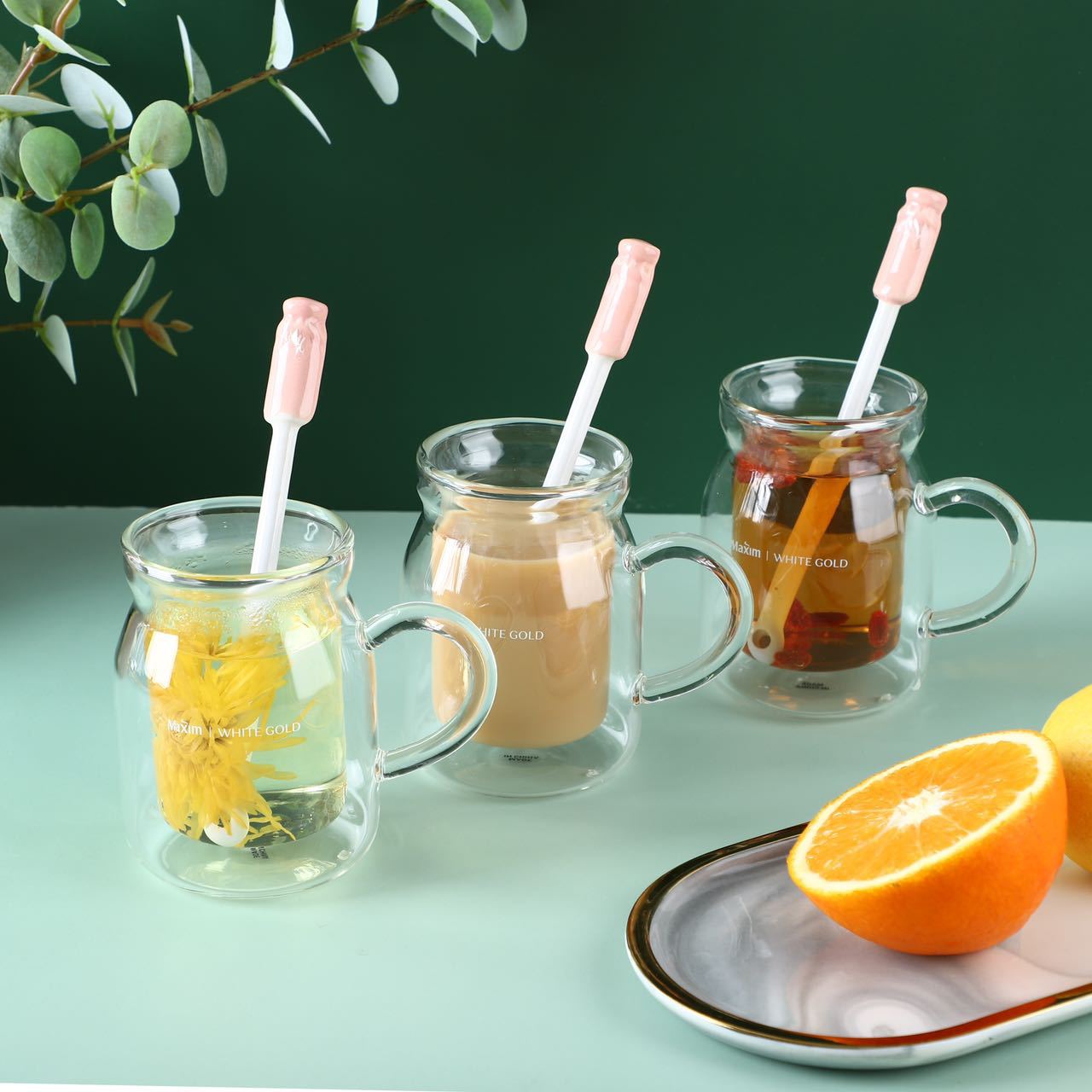 Dubbele Laag Transparante Hoge Temperatuur Creatieve Glazen Beker Met Lepel Drinkware Water Cup Koffiekopje Melk Cup Mok Water Bottl