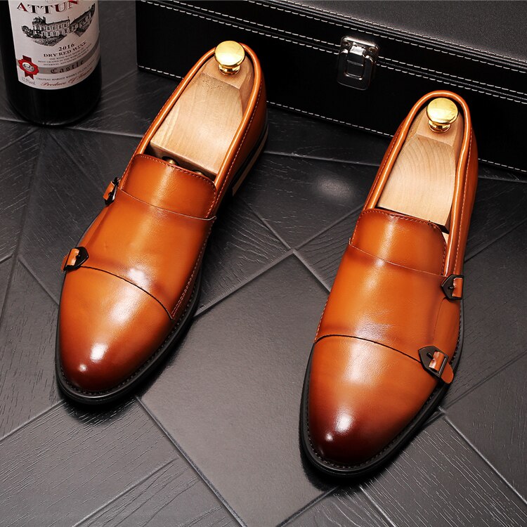 British gentleman charming glossy buckle flat shoes for men oxford Male wedding dress prom Homecoming shoes zapatos de novio