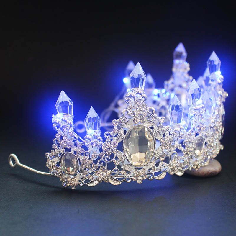 Bryllup hår tilbehør barok led lys diadem til kvinder hovedbeklædning rhinestone diadem store kroner fest dekoration tiara