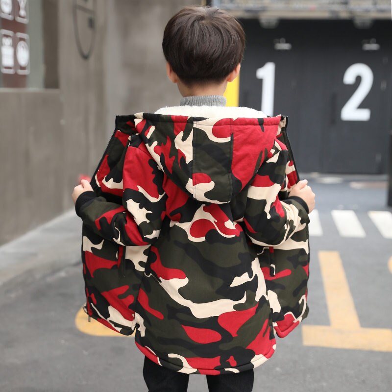 Manteau de Camouflage russe pour enfants, veste chaude à capuche épaisse à la: Rouge / 13