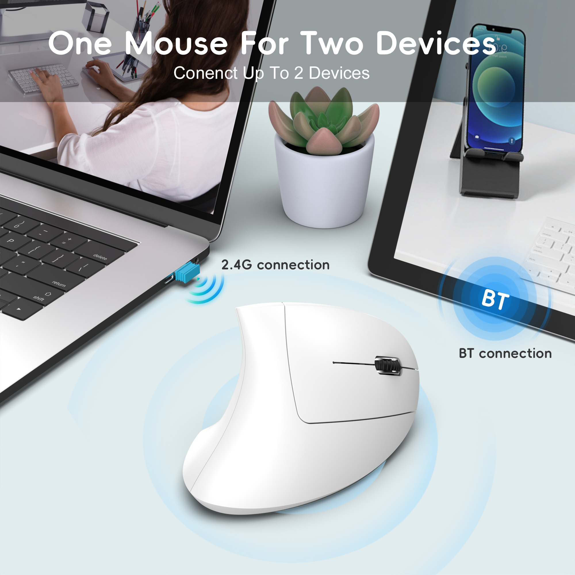 choice HXSJ ergonomic optical mouse ABS 2400DPI adjustable rechargeable 600mA vertical mouse for office and mac