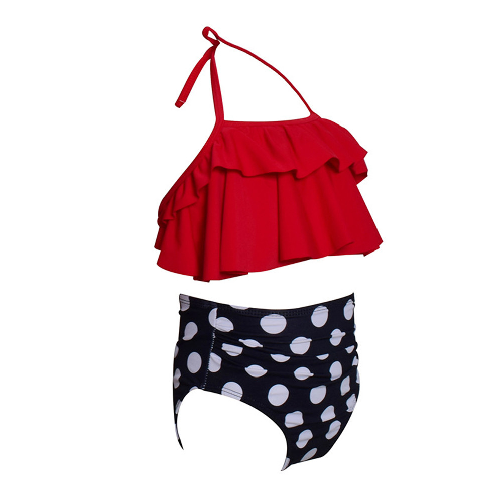Todelt småbørn baby piger flæser prik bikini sæt høj talje bikini badetøj badedragt outfits badedragt  ma31