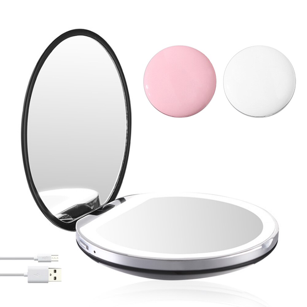 3 color Mini espejo de maquillaje LED 3X lupa de mano portátil recargable USB conectar viaje plegable pequeño espejo de maquillaje