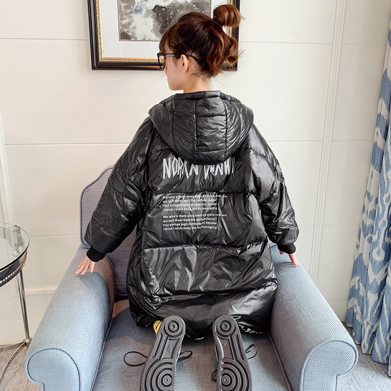 Mädchen Baumwolle Gefütterte Jacke Winter freundlicher doppelt Seite Tragen Lange Verdickt Mäntel freundlicher Mit Kapuze Graffiti Parkas Outwear
