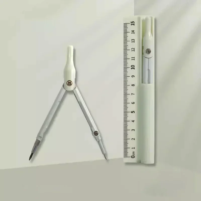 3-in-1 kompas geometrieset met liniaal potlood Kawaii multifunctionele tekening kompas wiskunde geometrie tool kantoor schoolbenodigdheden: green