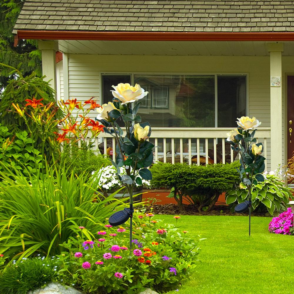 3LED Solar Simulatie Rose Bloem Licht Waterdicht Tuin Landschap Lamp Outdoor Gazon Lamp Thuis Decoratieve Bloem Night Lights