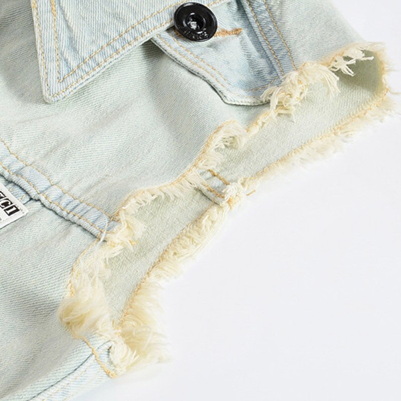 Stijlvol, cool heren lichtblauw denim vest gewassen vintage gescheurd distressed vest mouwloos jeansjack voor heren