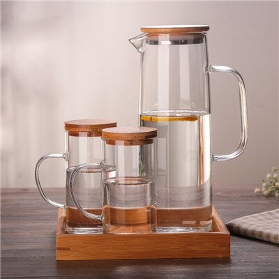 1000ml théières en verre de grande capacité en verre borosilicate résistant à la chaleur bouilloire froide jus lait thé tasse avec couvercle en bambou: D