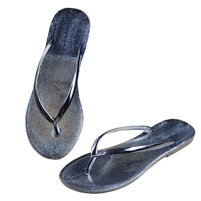 women flip flop sandals Open Toe jelly shoes dry quickly beach summer thong slippers silver clear neutral comfortable: black YMX1008 / 9