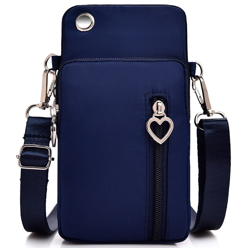 Kvinde messenger taske 3 lynlås skrå mønt pung mobiltelefon taske nøglecase skulder udendørs øretelefon pose sports taske: Dyb blå