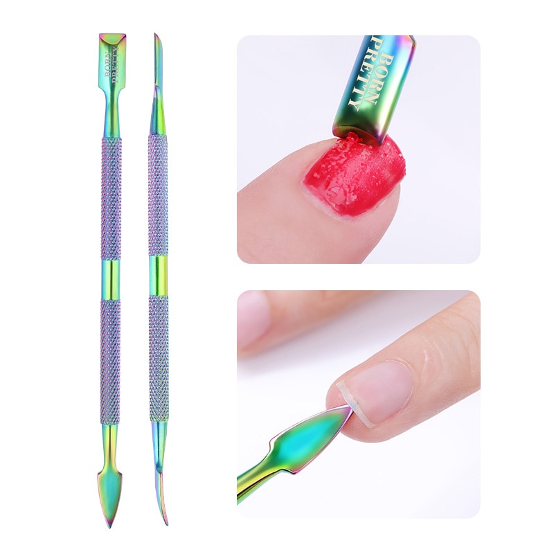 BORN PRETTY Rainbow Nail Cuticle Pusher Dual-use Cuticle Remover Cutter Scraper Cleaner Trimmer Manicure Pedicure Tool