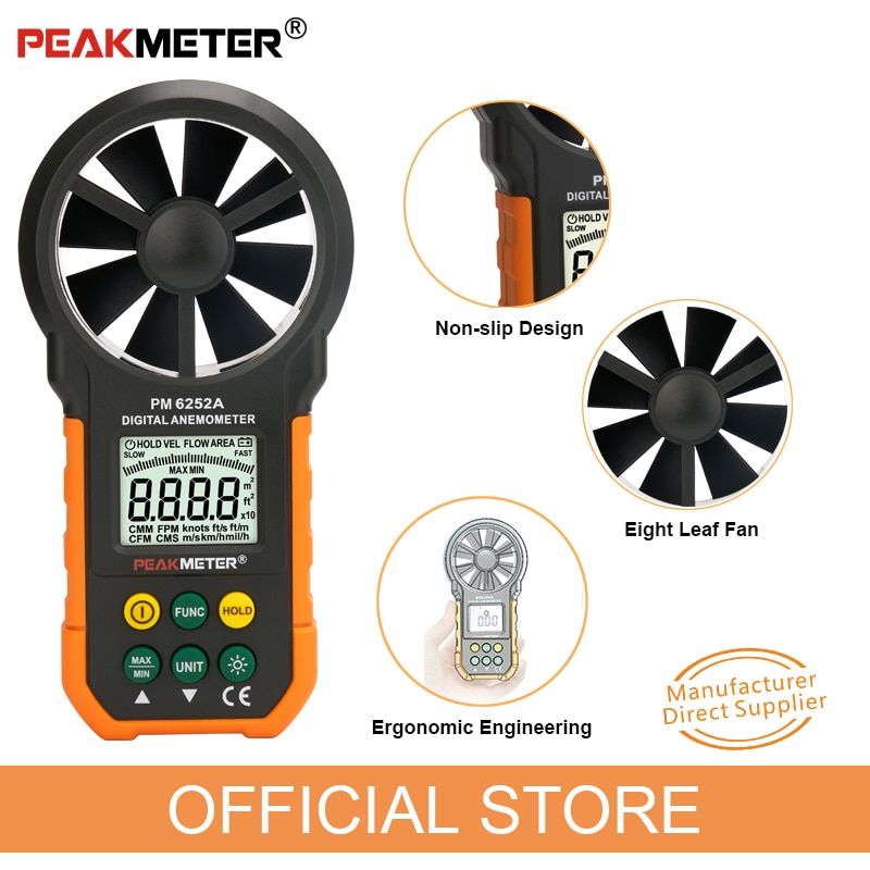 PEAKMETER PM6252A Digital Anemometer Handheld High-Precision Air Flow Meter Temperature And Humidity Test Instrument Anemometer
