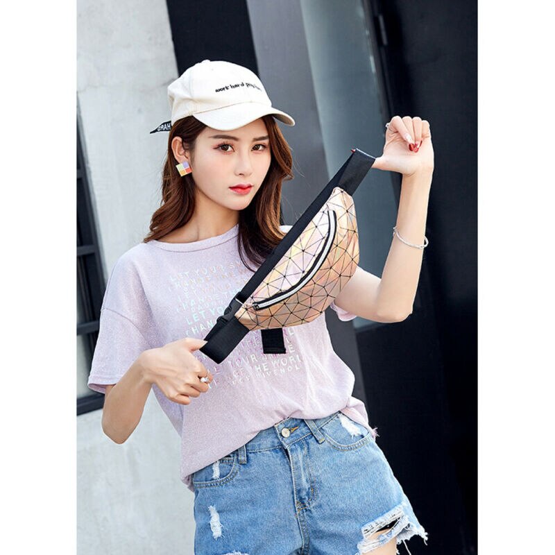 Women Men Waist Bag Belt Bags For Women Fanny Pack Shiny Rhombus Pattern For Travel Iridescent Holographic