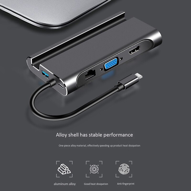 7 in 1 di Tipo C Hub per Pro Huawei Matebook Del Computer Portatile Smartphone VGA PD LAN USB 3.0 a HDMI Docking stazione di