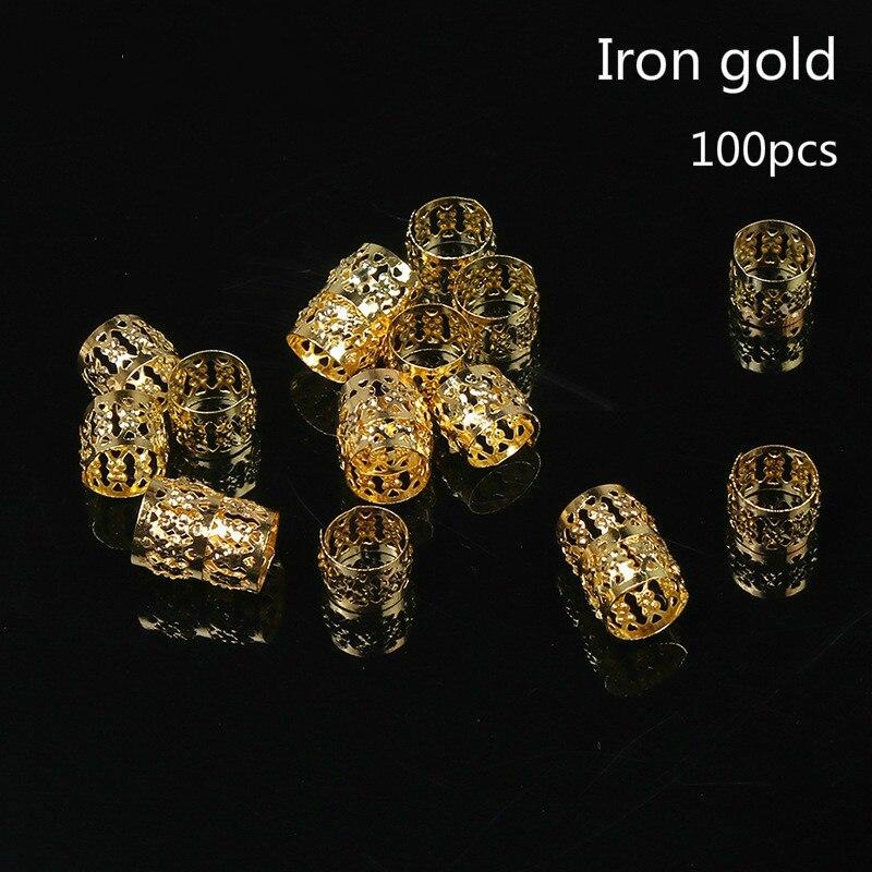 100Pcs/Lot Gold and Silver 8x9mm Micro Hair Dread Braids Wig Lock Tube Beads Adjustable Cuffs Clips for Hair Accessories Tool: NO.13    100pcs