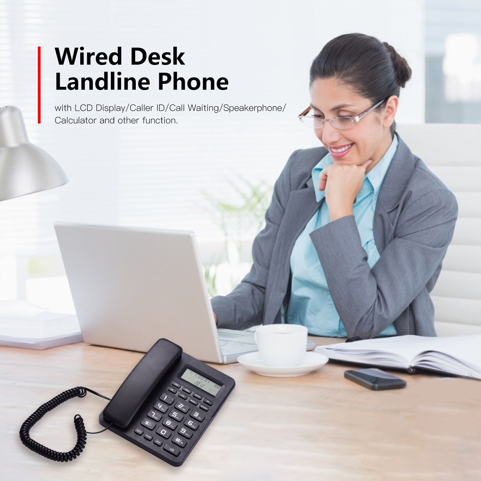 Corded Telephone Wired Desk Landline Phone with LC... Grandado