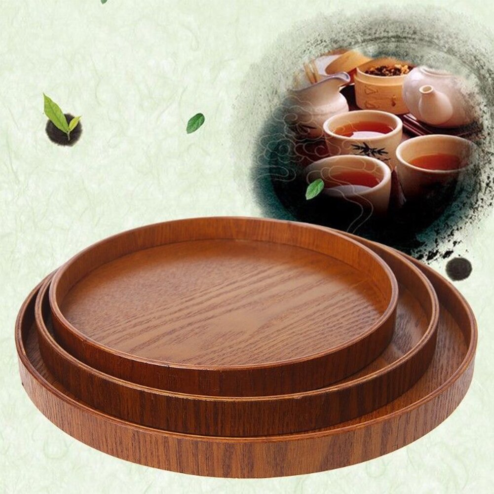 Tea Tray Wooden Food Kitchen Tools Natural Retro Fruit Tea Accessories Dishes Platter Round Bakery Serving Tray Plate 3 Sizes