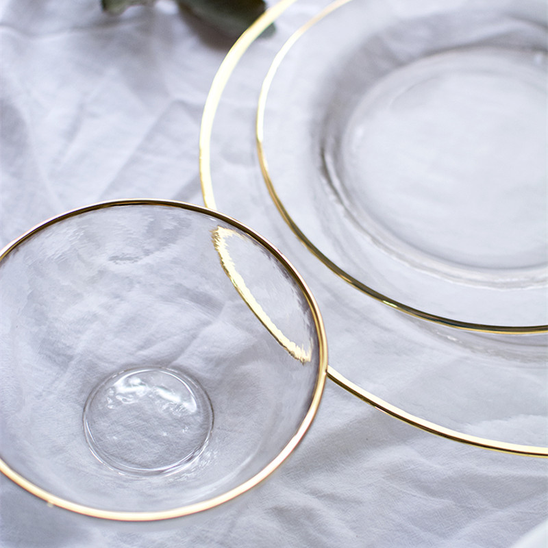 Phnom Penh talerz sałatkowy Phnom Penh szklana zastawa stołowa płyta ręcznie malowane złoty krawędzi talerz na owoce złoty talerz robić przechowywania