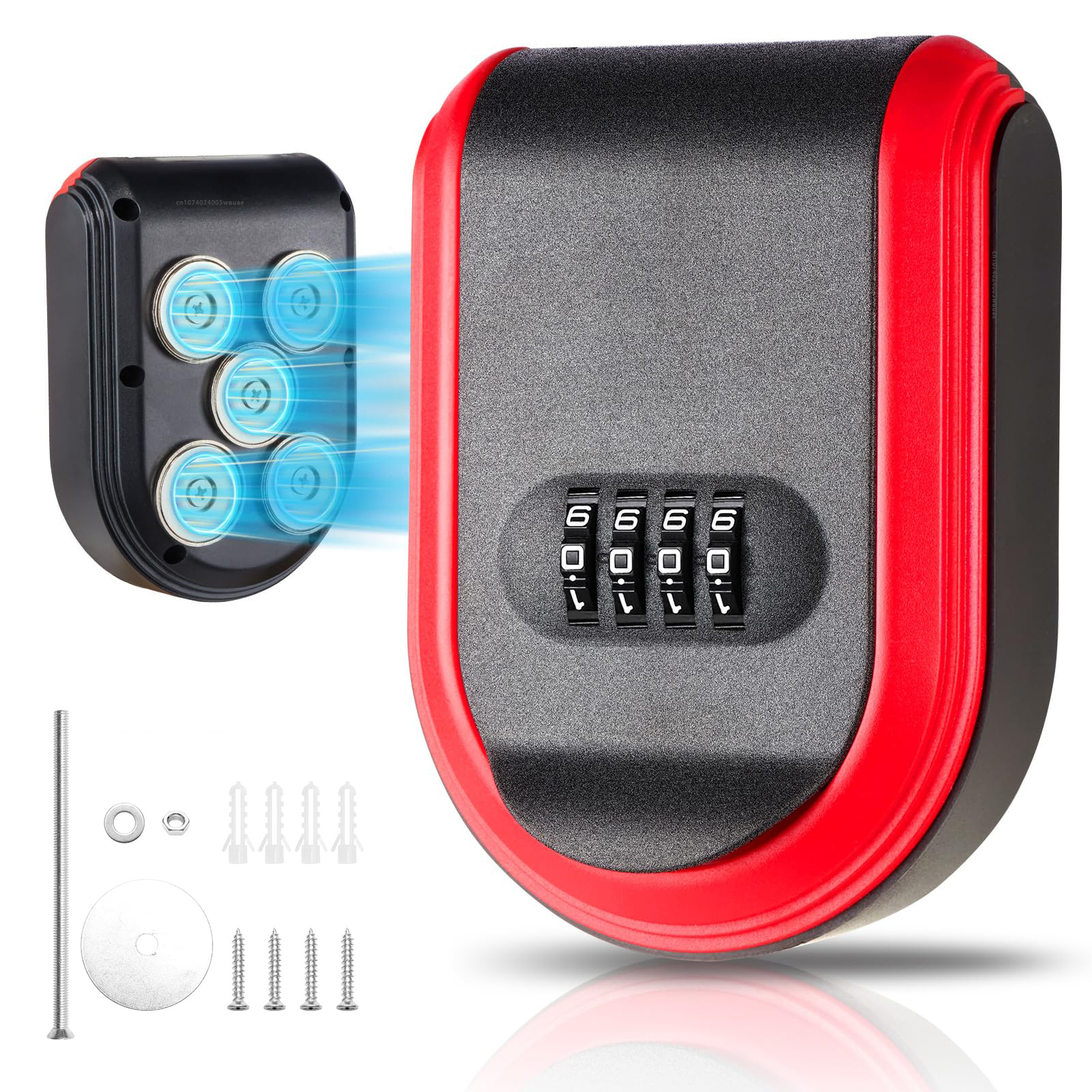 Magnetischer Schlüsselkasten mit Zahlenschloss, Autoschlüsselkasten mit starkem Magnet zum Verstecken von Ersatzschlüsseln Ich bin Innen- und Außenbereich, magnetischer Halfter: rot