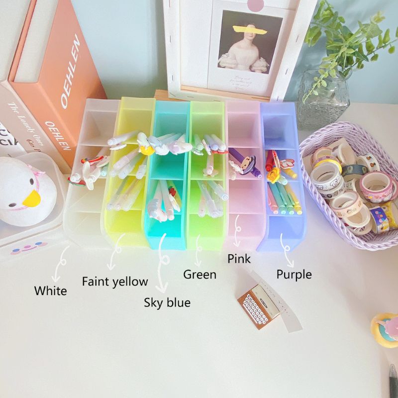 Multifunctional 4 Grid Desktop Organizer Pen Holder Makeup Storage Box School Office Accessories Stationery