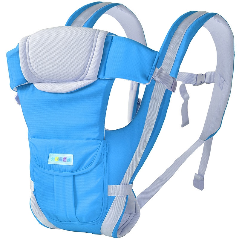 Ergonomisk bærestol rygsæk 4-36 måneder bærbar baby slynge wrap bomuld spædbarn nyfødt baby bærende bælte til mor far: Himmelblå uden bel