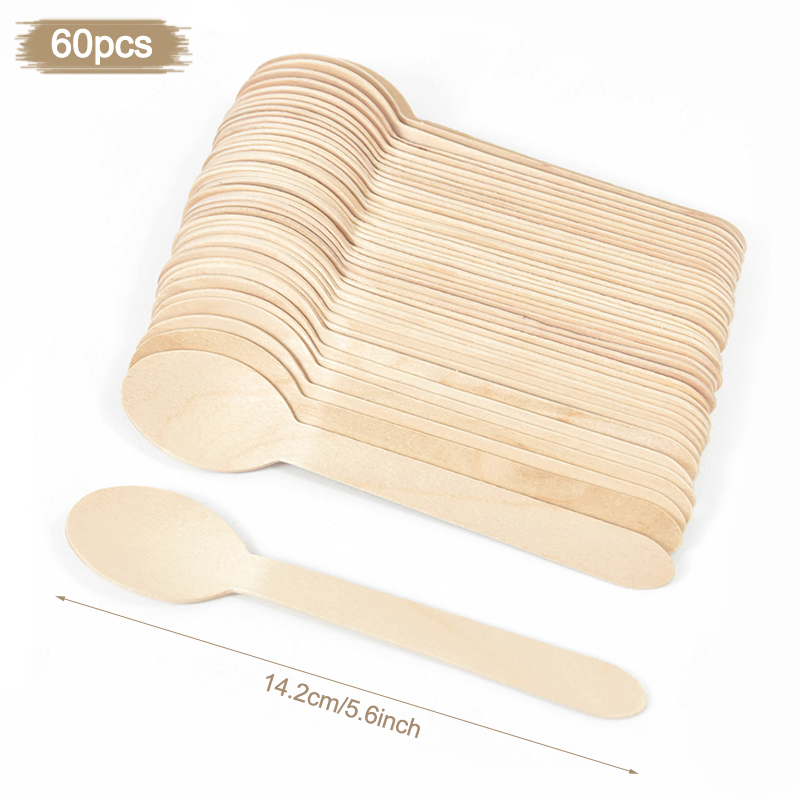 Cuchara de madera desechable, tenedor, cuchillo, juego de cubiertos, vajilla rústica para de cumpleaños y boda, suministros de decoración, cuchara para pastel y postre: Chocolate